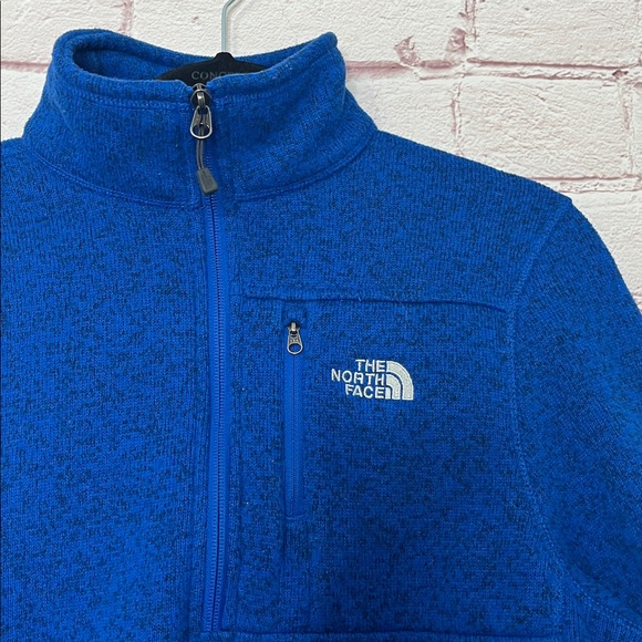The North Face Fleece Lined Quarter Zip Pullover in Blue/Black Heather Small - Picture 2 of 7